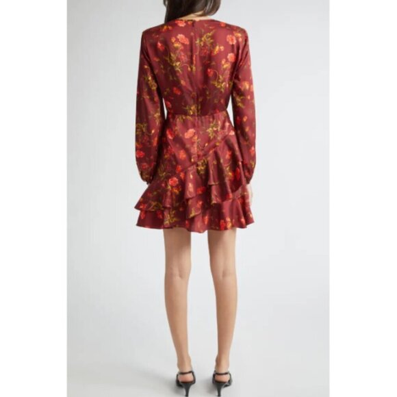 CINQ À SEPT 'Alice' Floral-Print Satin Mini-Dress, Rhubarb Multi - Picture 3 of 4